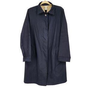 Vintage Banana Republic Cotton Raincoat Plaid Lining Navy Blue Womens Size Large